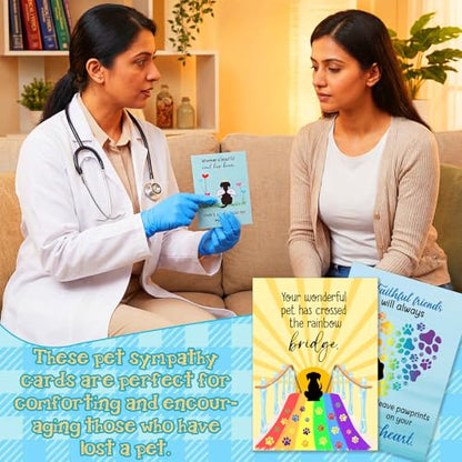 Motiskyy 48 Pack Pet Sympathy Cards for Dogs Cats Loss Sympathy Card Bulk with Envelopes and Stickers Loss of Pet Dog Cat Rainbow Bridge Condolences Gifts - style: Bright