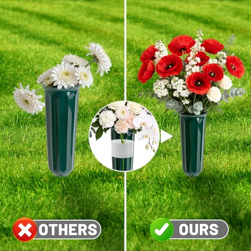 12 Pack Cemetery Vases for Grave with Spikes – Vases for Cemetery Flowers - color: Green