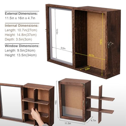 Shadow Box Frame 12x16, 4.7 inches deep, Display Case with Removable Shelves & 6 Compartments, Large Memory Box for Photos, Keepsakes, Wedding, Collectibles - color: 11x16 Carbonized