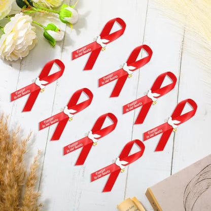 Geosar 100 Pcs Dove Funeral Memorial Ribbons Pins Memorial Service Respect Funeral Personalized Ribbon Bow with Safety Pins and White Dove for Mourning Mental Health Awareness Month Gifts(Red) - color: Red, style: Pigeon