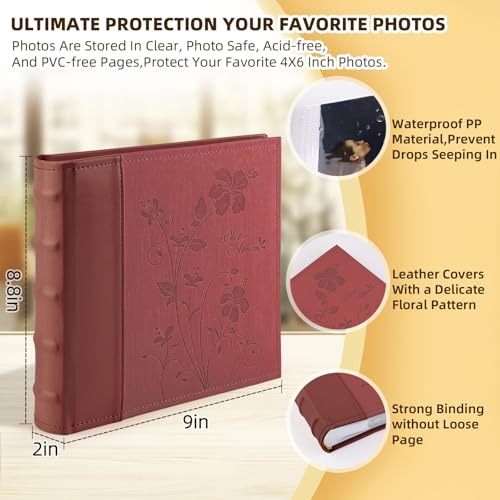 Photo Album holds 4x6 200 Horizontal Pictures with Memo Space (Red) - color: Red