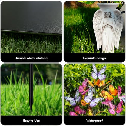 Solar Angel Grave Decorations - Metal Silhouette Memorial Stake with Butterfly Lights, Flat Garden Decor for Cemetery, Sympathy Gift(Angel with Flowers) - style: Angel with Flowers