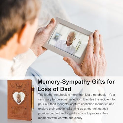 Memorial Gifts for Loss of Dad, Letters to My Dad in Heaven A5 Grief Journal Travel Diary 200 Pages with Heart Photo Cover and Remembrance Pocket Hug PU Leather Keychain & Pen, Sympathy Bereavement Gifts for Loss of Father, Dad Gift from Daughter Son - st