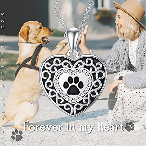 Filigree Dog Paw Urn Locket Necklace 925 Sterling Silver Print Pet Urn Necklace for Ashes Engraved Personalized Cremation Jewelry Pictures Keepsake Memorial Gifts for Women Men - style: C Paw Print Locket