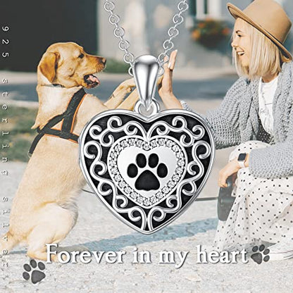 Filigree Dog Paw Urn Locket Necklace 925 Sterling Silver Print Pet Urn Necklace for Ashes Engraved Personalized Cremation Jewelry Pictures Keepsake Memorial Gifts for Women Men - style: C Paw Print Locket