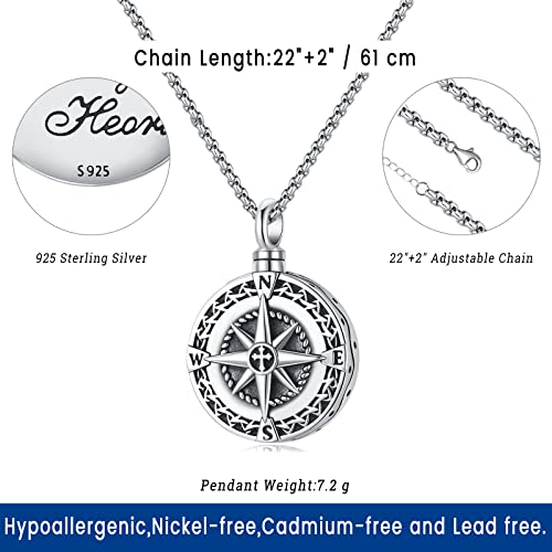 Compass Necklace for Women Men 925 Sterling Silver Pendant Urn Necklaces for Ashes Picture Locket Necklace Anchor Necklace Viking Necklace Crystals CZ Moonstone Abalone Shell Turquoise Compass Jewelry - color: T-I-Compass Urn Necklace, style: Urn Necklace
