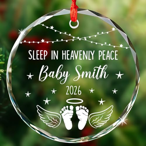 Personalized Sleep in Heavenly Peace Glass Ornament, Custom Baby Angel Memorial Christmas Ornament with Name & Year, Miscarriage Ornaments Christmas 2026, Infant Loss Sympathy Gift for Mother - color: Baby Angel Memorial Glass Ornament