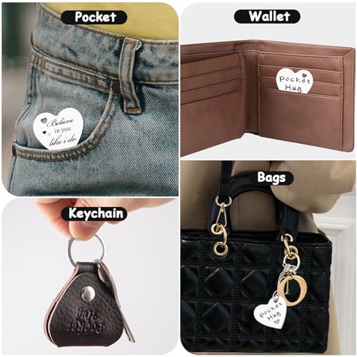 Qunrwe Pocket Hug Token,Long Distance Gifts Keepsake,Double Sided Inspirational Thinking of you Gift with Leather Keychain - color: Believe in You Like I Do