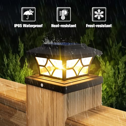 VOLISUN Solar Fence Post Cap Lights, Cool/Warm Modes Outdoor 4Pack, Black - color: Black, size: 4 Pack