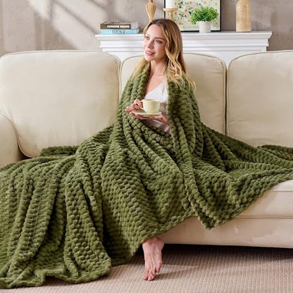 330GSM 3D Jacquard Throw Blanket for Couch, Olive Green, 50"x60" - color: Olive Green, size: Throw(50"x60")