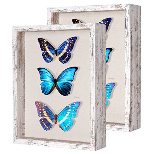 2 Packs 11x14 Shadow Box Frame with Linen Back - Sturdy Rustic Memory Display Case of Flower, Pictures, Medals and More, Distressed White - color: Distressed White, size: 11x14 2P
