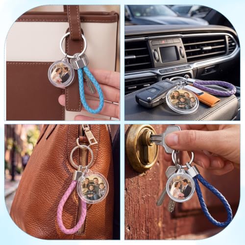 12 Pack Braid/Bow/Pearl Photo Frame Keychain Bulk | Braid/Bow/Pearl Keychain Bulk, Blank Photo Frame Keychain, DIY Charms Gift, Wedding Bridal Party Favor - style: Braid Leather
