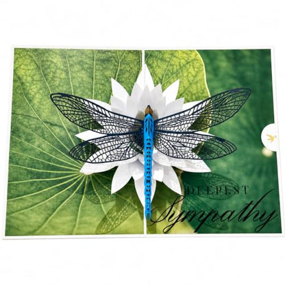 Pop Up Sympathy Card, 3D Dragonfly Waterlily, Sorry for Your Loss Card | Beautiful PopUp Sympathy Cards for Loss of Loved One, Mother, Father, Mom, Dad, Child, Sister, Condolence Card w Envelope - color: AFL DRAGONFLY SYMPATHY