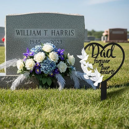 BUoonyer Stake Graves Cemetery Decorations - Dad Metal Memorial Grave Markers, Father Heart Graveyard Sympathy Plaque, Dove Remembrance Graveside Burial Decor Sign for Outside Yard Garden - style: Dad