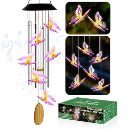 Solar Wind Chimes for Outside Color Changing Light, Purple Butterfly - color: Purple Butterfly