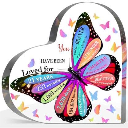 21 Year Old Birthday Gifts, Inspirational Butterfly Keepsake Sign for Women Men, Happy 21st Birthday Gifts Idea for Sister Coworker Bestie, Table Desk Sign for Home - style: 21st Birthday
