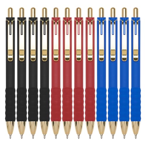 Linbsunne Ballpoint Pens Medium Point 1mm Pen with Super Soft Grip Ball Point Pen for Men Women Retractable Pens (Blue Ink+Black Ink+Red Ink) - color: 4 Blue Ink+4 Black Ink+4 Red Ink