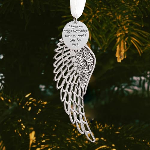 Memorial Christmas Ornament Angel Wings, Sympathy Gifts for Loss of Wife in Memory of Loved One in Heaven Keepsake Remembrance Christmas Tree Decoration - color: Wife