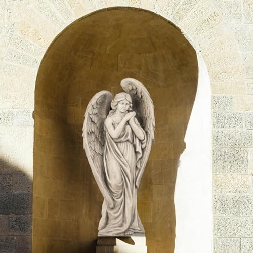 Outdoor Statues Angel Décor Garden Statue - 34 inch Large Garden Angels Outdoor Religious Statues Catholic Resin Concrete Finish Yard Patio Deck Home Entryway Hallway Sculpture 13.7*9.8*34 Inch