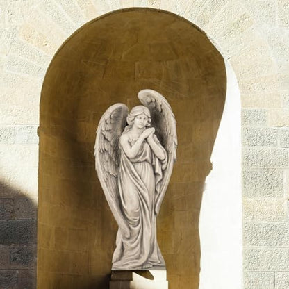 Outdoor Statues Angel Décor Garden Statue - 34 inch Large Garden Angels Outdoor Religious Statues Catholic Resin Concrete Finish Yard Patio Deck Home Entryway Hallway Sculpture 13.7*9.8*34 Inch