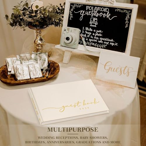 Lanpn Wedding Guest Book 2026 - Linen Graduation Guestbook Wedding Reception with 108 Blank Pages for Sign in and Photos - Guest Book for Wedding Bridal Shower Baby Shower Funeral (Black) - color: Black