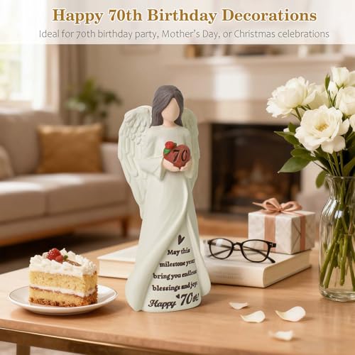 70th Birthday Gifts for Women, Happy 70th Birthday Decorations for Women | Unique 70 Year Old Gifts for Woman Grandma Mom Sister Friends, Hand-Painted Angel Figurine for Home Party Decor - style: 70th Birthday