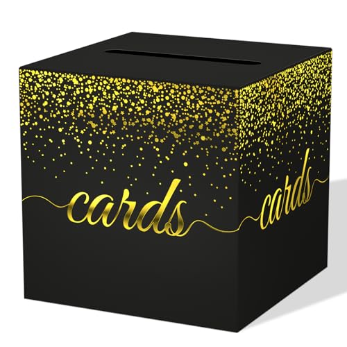 WNINK Black Gold Cards Box for Birthday, Wedding, Bridal or Baby Shower, Graduation, Anniversaries, Engagement Party Decorations Supplies Money and Cards Receiving Box - color: Black Gold