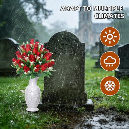 Cemetery Vase for Grave Decorations Grave Vase Angel Headstones Vases with Metal Spikes for Cemetery (Grey, L)