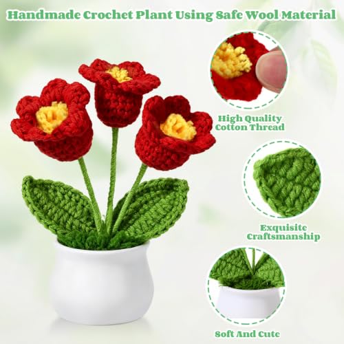 9 Pack Crochet Flower Bouquet Pot Bulk Thank You Gifts Handmade Knitted Flower Mini Floral Plant for Women Coworker Summer Wedding Home Table Car Decor(Lily of The Valley) - style: Lily of the Valley
