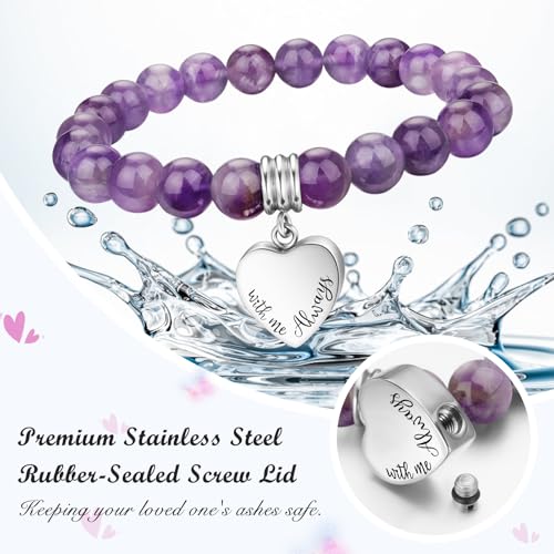 abooxiu Cremation Jewelry Urn Bracelet for Ashes Memorial Heart Ashes Keepsake Cremation Ash Bracelets Urn Jewelry for Ashes of Loved Ones for Women - With Me Always - style: Engraved - Amethyst