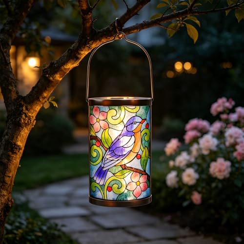 MUMTOP Bluebird Glass Solar Lantern Outdoor Waterproof Hanging Garden Light - color: Bluebird