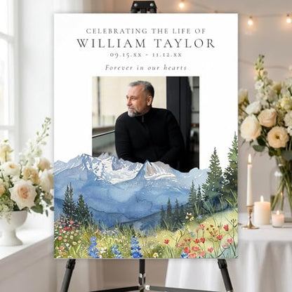 Custom Mountain Floral Celebration of Life Welcome Sign Memorial Funeral - color: Sign 27
