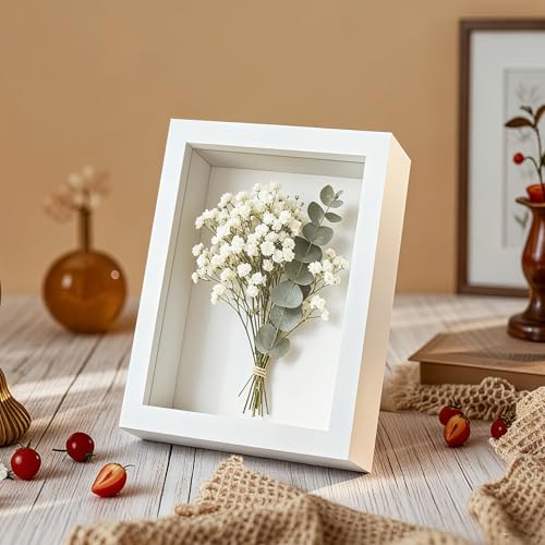 6 Pack 4 x 6 Inches Shadow Box Frame, Bulk Picture Frame Case | Small Wood Memory Display Case Boxes for Photos, Dried Flowers, DIY Craft, White