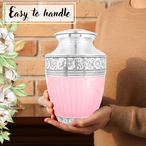 Alpha Living Home Cremation Urn for Human Ashes, 200+ cu in, Pink Silver - color: Pastel Silver, size: Hand Engraved