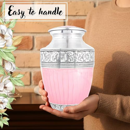 Alpha Living Home Cremation Urn for Human Ashes, 200+ cu in, Pink Silver - color: Pastel Silver, size: Hand Engraved