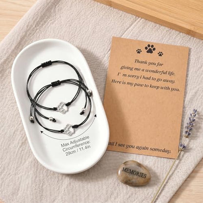 3 Pcs Dog Memorial Picture Frame Memorial Bracelet Set, Pet Memorial Frame with Collar Holder Sympathy Paw Print Friendship Bracelets, Pet Memorial Gifts for Loss of Dogs or Cats