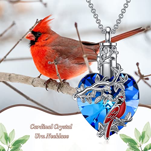 PELOVNY Urn Necklace for Ashes 925 Sterling Silver Butterfly Dragonfly Bee Phoenix Hummingbird Urn Necklaces Animal Crystal Cremation Jewelry for Ashes Cat Dog Pet Memorial Gifts - color: 06-Cardinal Urn