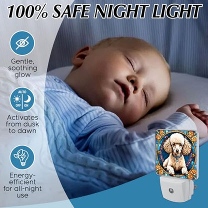 Poodle Stained Glass Night Lights Plug into Wall for Room, Poodle Night Light LED for Bedroom - color: Poodle