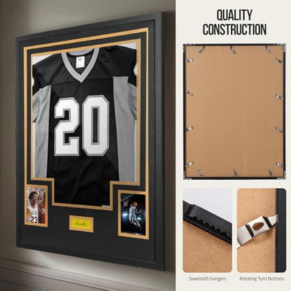 Nice C Custom Jersey Frame with Photo Slots & Personalized Mat | DIY Jersey Display Case, Wall Mount, Signature Display, Hardware Kit, Shadow Box, Sports Memorabilia, Custom Colors