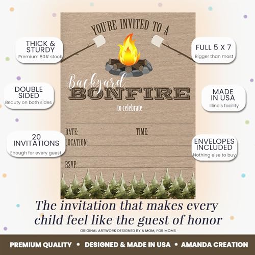 Backyard Bonfire Party Invitations, 20 5x7 Fill In Cards with Twenty White Envelopes by AmandaCreation - style: Backyard Bonfire