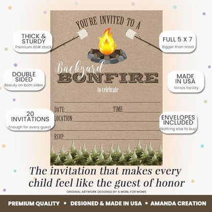 Backyard Bonfire Party Invitations, 20 5x7 Fill In Cards with Twenty White Envelopes by AmandaCreation - style: Backyard Bonfire