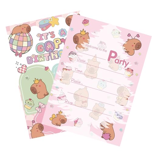 Capybara Birthday Party Invitations, Cute Capybara Birthday Invitations For Boys Girls, Birthday Invites, Theme Birthday Party Decorations, 20 Invitations with 20 Envelopes - style: Capybara