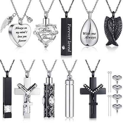 Jexine 10 Pcs Urn Necklace Cremation Jewelry for Men - color: White