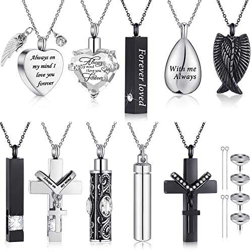 Jexine 10 Pcs Urn Necklace Cremation Jewelry for Men - color: White