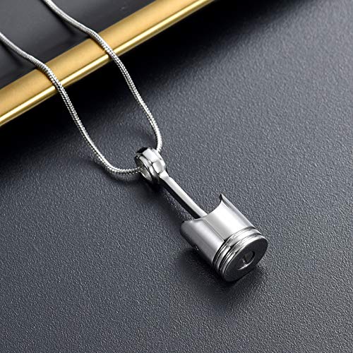 Yinplsmemory 2 Pack Car Parts Cremation Jewelry Piston Urn Necklace Urn Keychain for Men Piston Ashes Keepsake Memorial Jewelry - color: Silver&Black