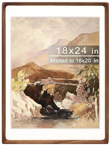 18x24 Picture Frame with Mat for 16x20, Natural Walnut Wood Handcrafted Rounded Corner with Plexiglass, Vertical or Horizontal Display Photo Gallery Poster Wall Mounting Frame - color: Walnut, size: 18x24 Matted to 16x20