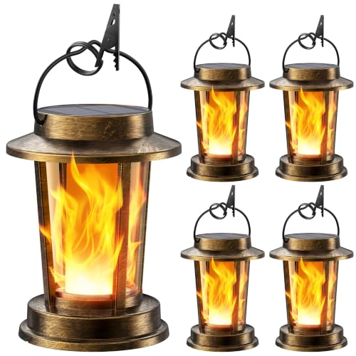 Solar Lanterns Outdoor Waterproof, Upgraded Flickering Flame Solar Lights Outdoor, Solar Powered Lanterns Decorative, Hanging Solar Lantern for Garden Yard Patio Path Porch Tree Decor 4 Pack(Copper) - color: Classic Antique Copper, size: 4 Pack