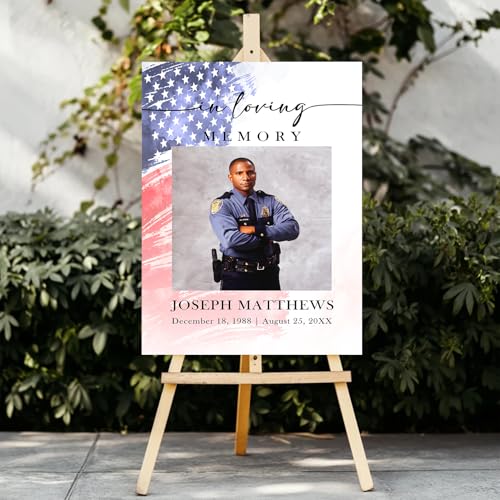 Personalized Veteran Memorial Poster, In Loving Memory Welcome Sign, Celebration Of Life Veteran, Celebration Of Life Sign, American Flag Funeral Welcome Sign, Military Funeral Poster Photo Sign #1 - color: Design 01