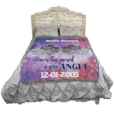 Pure Country Weavers Heaven Has Gained A New Angel Blanket - Personalized - Custom Sympathy Bereavement Gift Tapestry Throw Woven from Cotton - Made in the USA (72x54) - color: New Angel, size: Customize