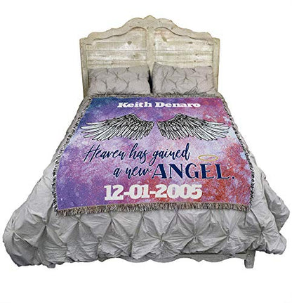Pure Country Weavers Heaven Has Gained A New Angel Blanket - Personalized - Custom Sympathy Bereavement Gift Tapestry Throw Woven from Cotton - Made in the USA (72x54) - color: New Angel, size: Customize